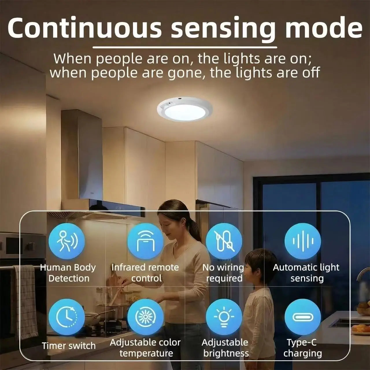 Rechargeable Motion Sensor Ceiling Light with Remote Control