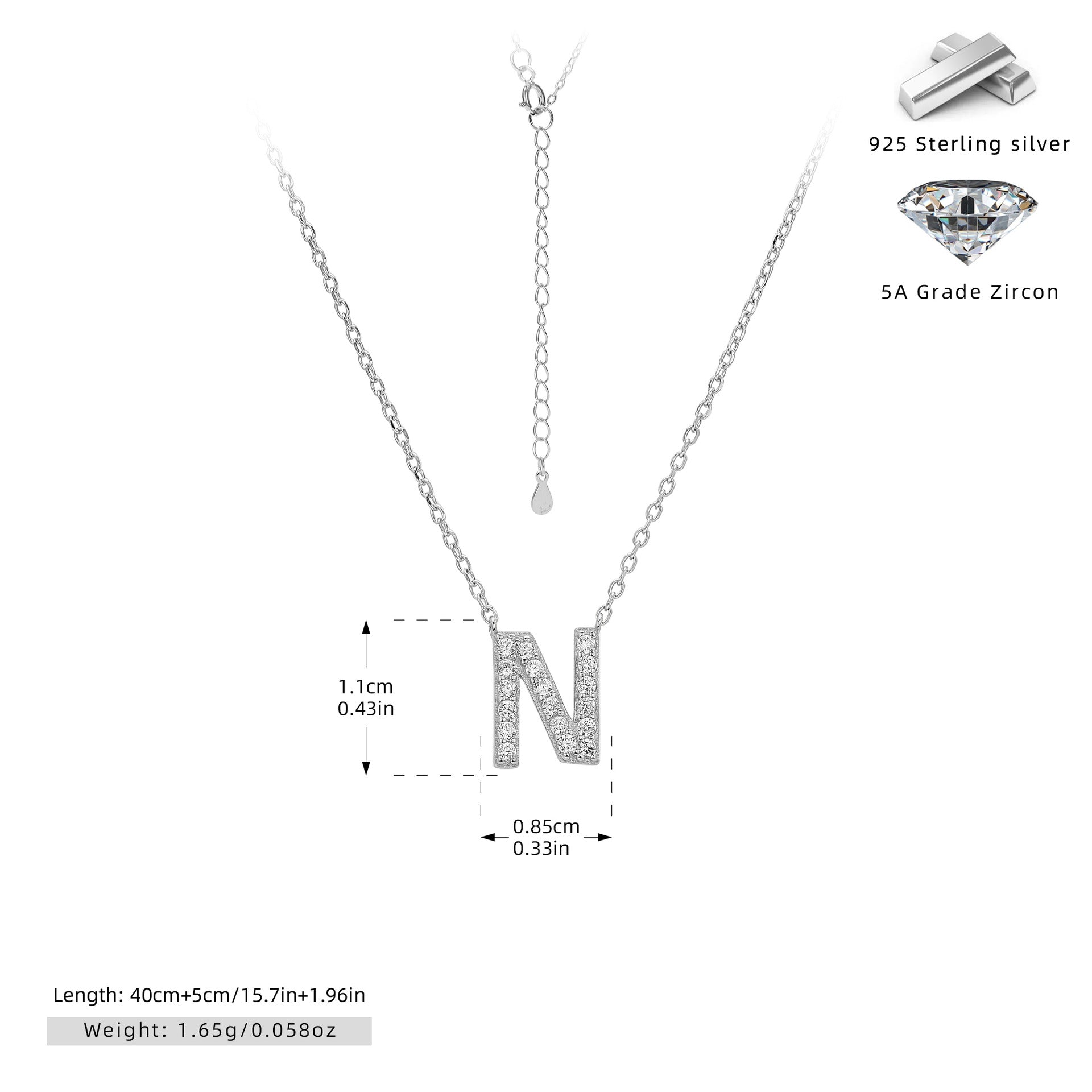 Personalized S925 Silver Letter Diamond Clavicle Necklace