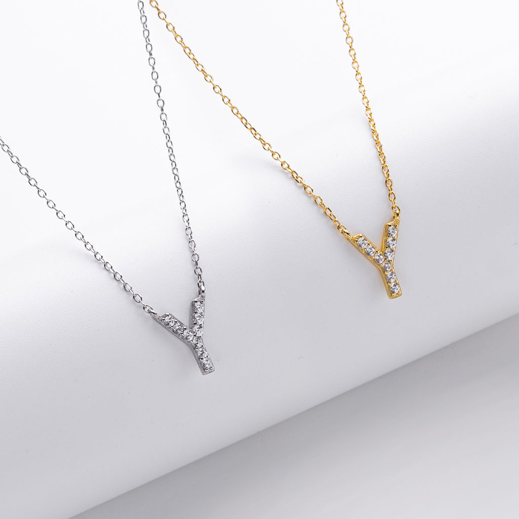 Personalized S925 Silver Letter Diamond Clavicle Necklace