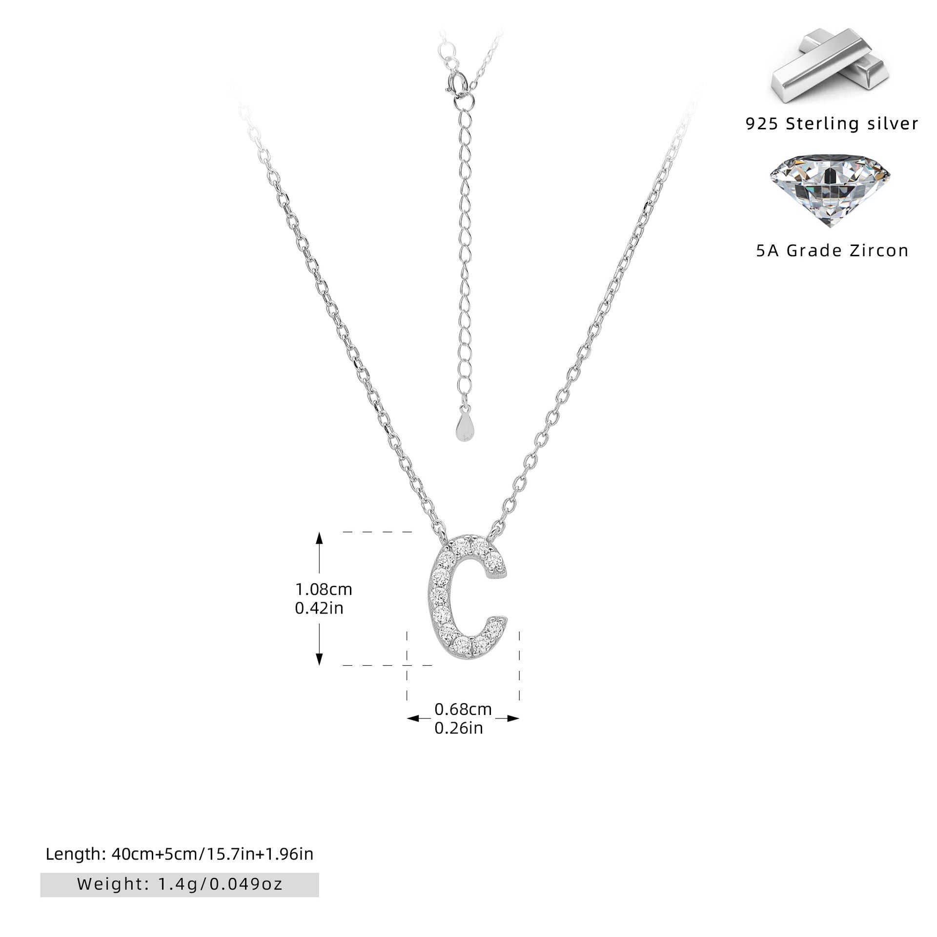 Personalized S925 Silver Letter Diamond Clavicle Necklace