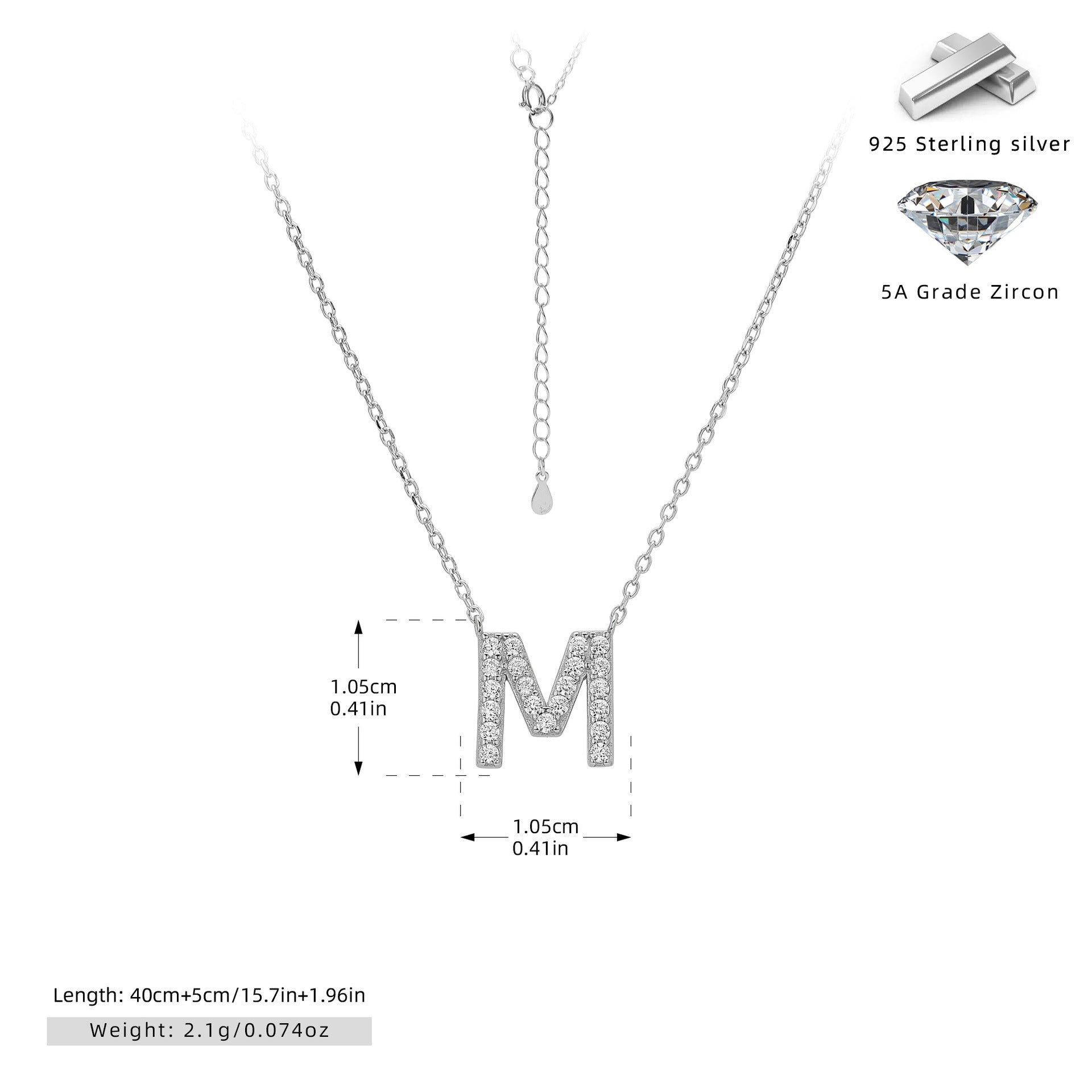 Personalized S925 Silver Letter Diamond Clavicle Necklace