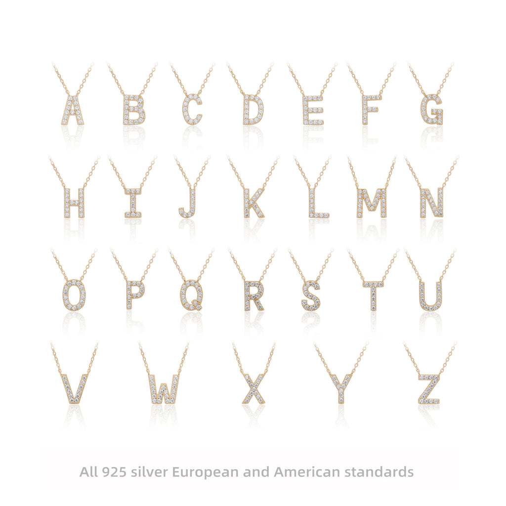 Personalized S925 Silver Letter Diamond Clavicle Necklace
