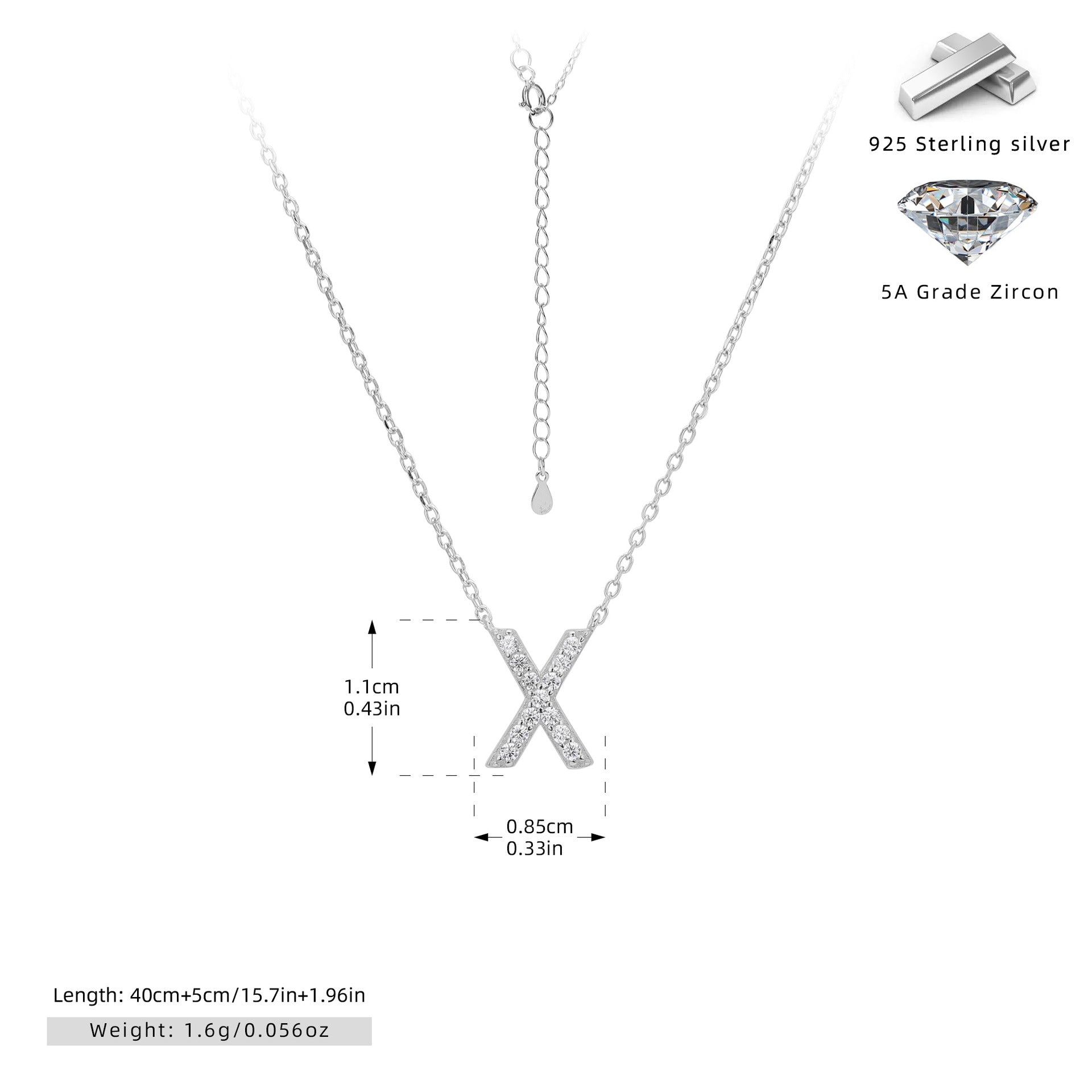 Personalized S925 Silver Letter Diamond Clavicle Necklace