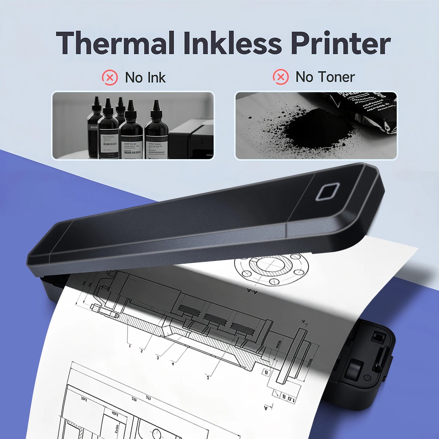 Portable A4 Thermal Printer Bluetooth Inkless Document