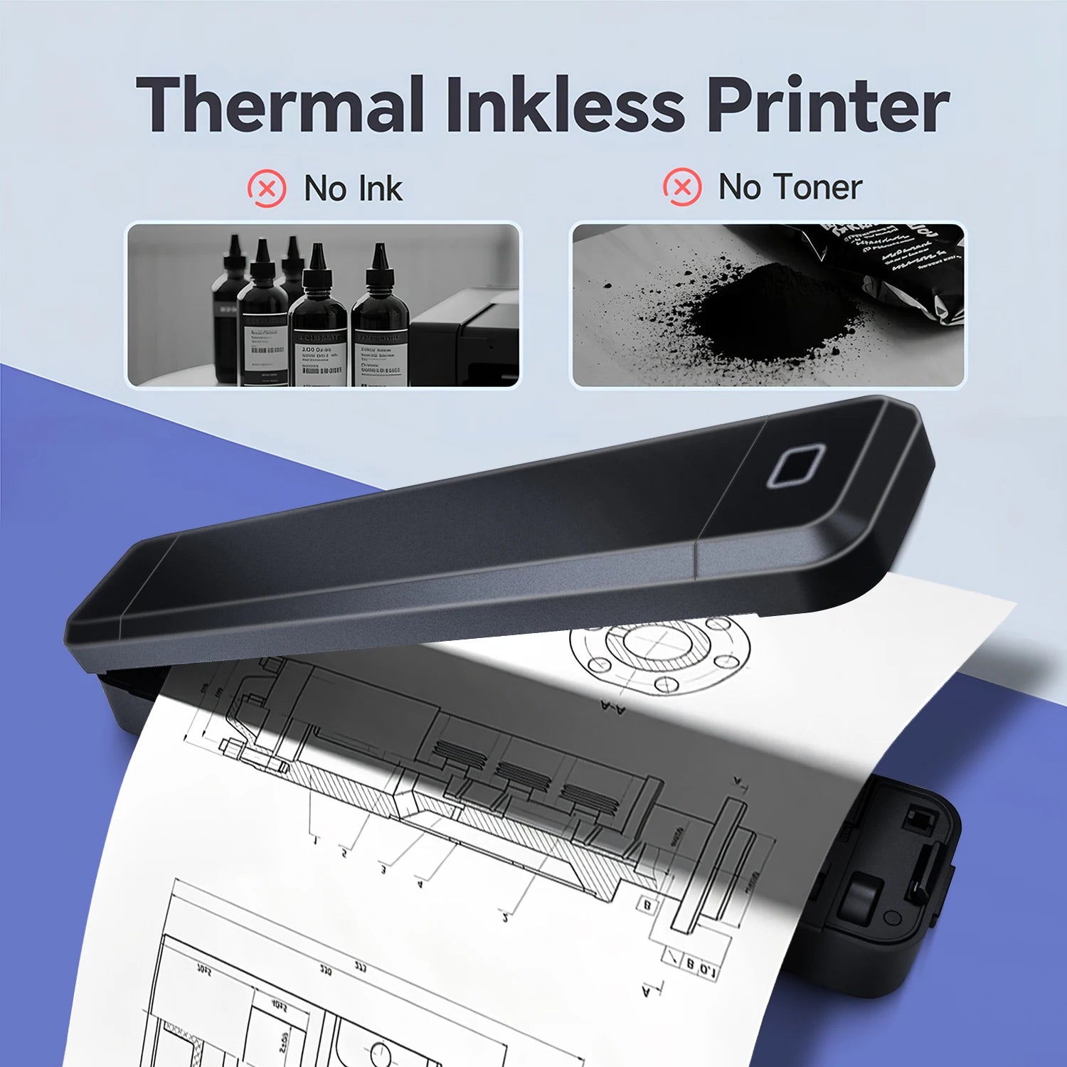 Portable A4 Thermal Printer Bluetooth Inkless Document