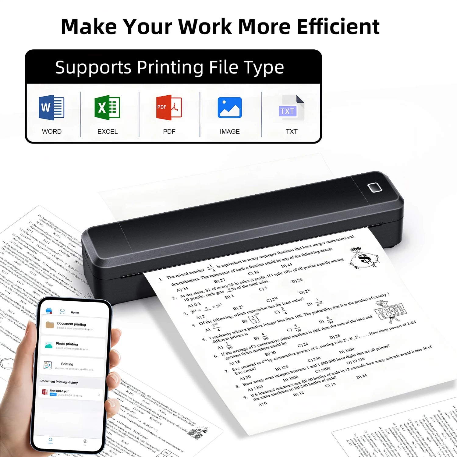 Portable A4 Thermal Printer Bluetooth Inkless Document