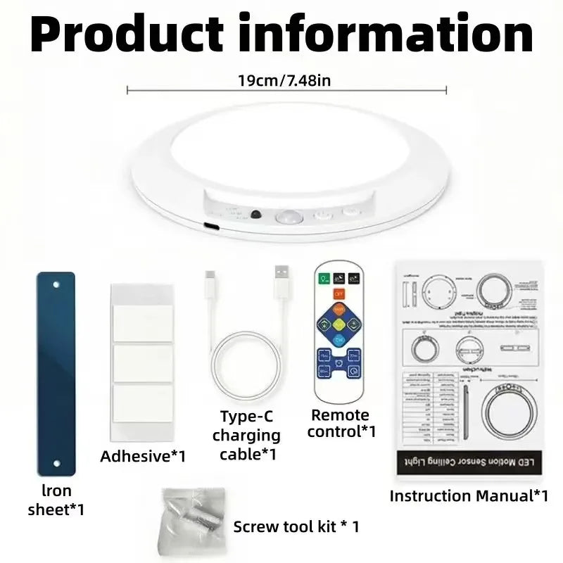 Rechargeable Motion Sensor Ceiling Light with Remote Control