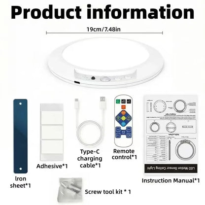 Rechargeable Motion Sensor Ceiling Light with Remote Control