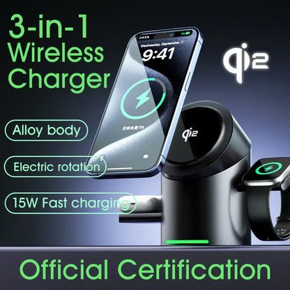 Qi2 3-in-1 Magnetic Wireless Charging Dock for Apple