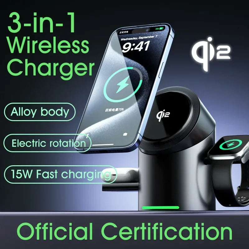 Qi2 3-in-1 Magnetic Wireless Charging Dock for Apple