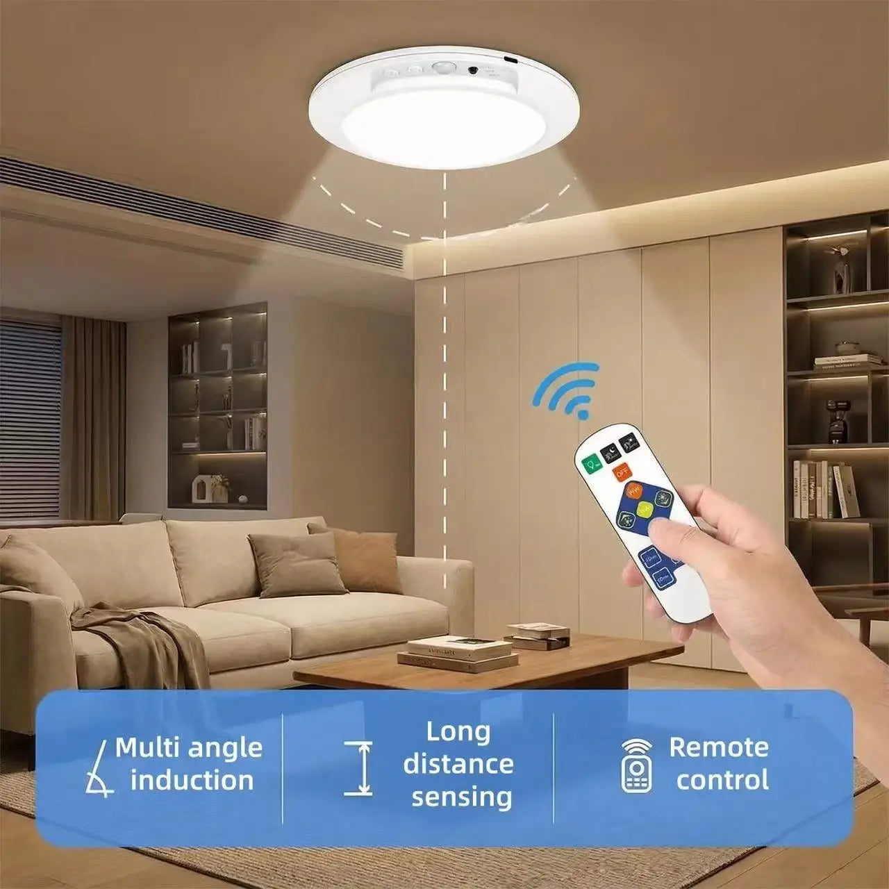 Rechargeable Motion Sensor Ceiling Light with Remote Control