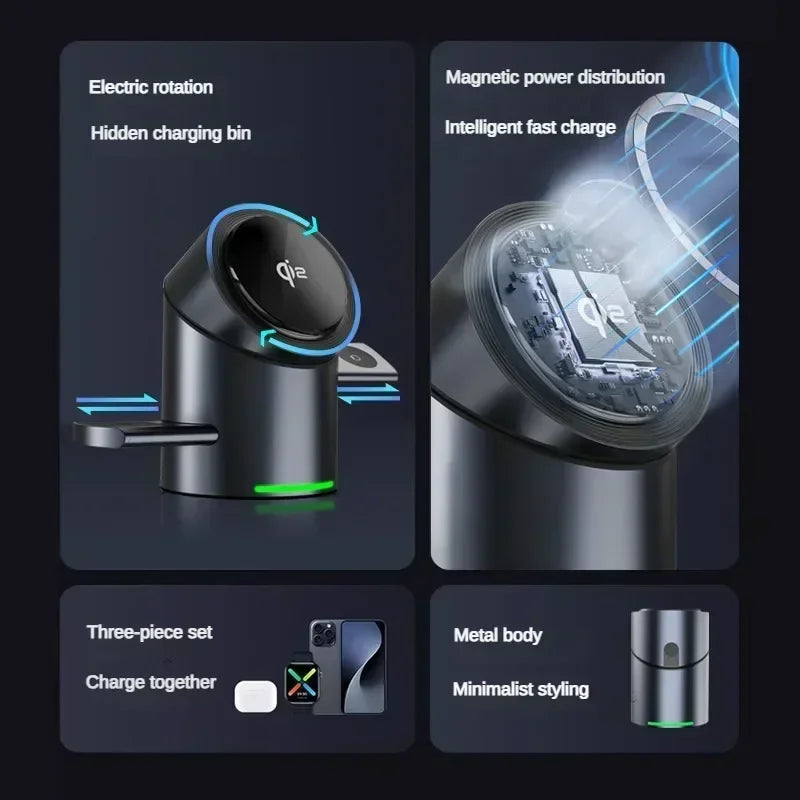 Qi2 3-in-1 Magnetic Wireless Charging Dock for Apple