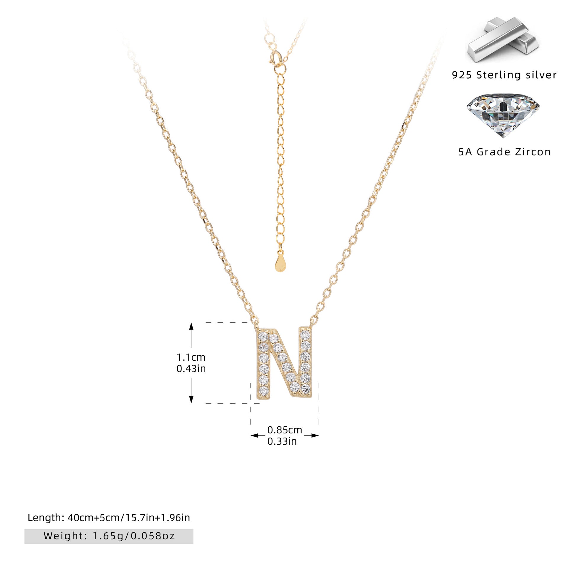 Personalized S925 Silver Letter Diamond Clavicle Necklace