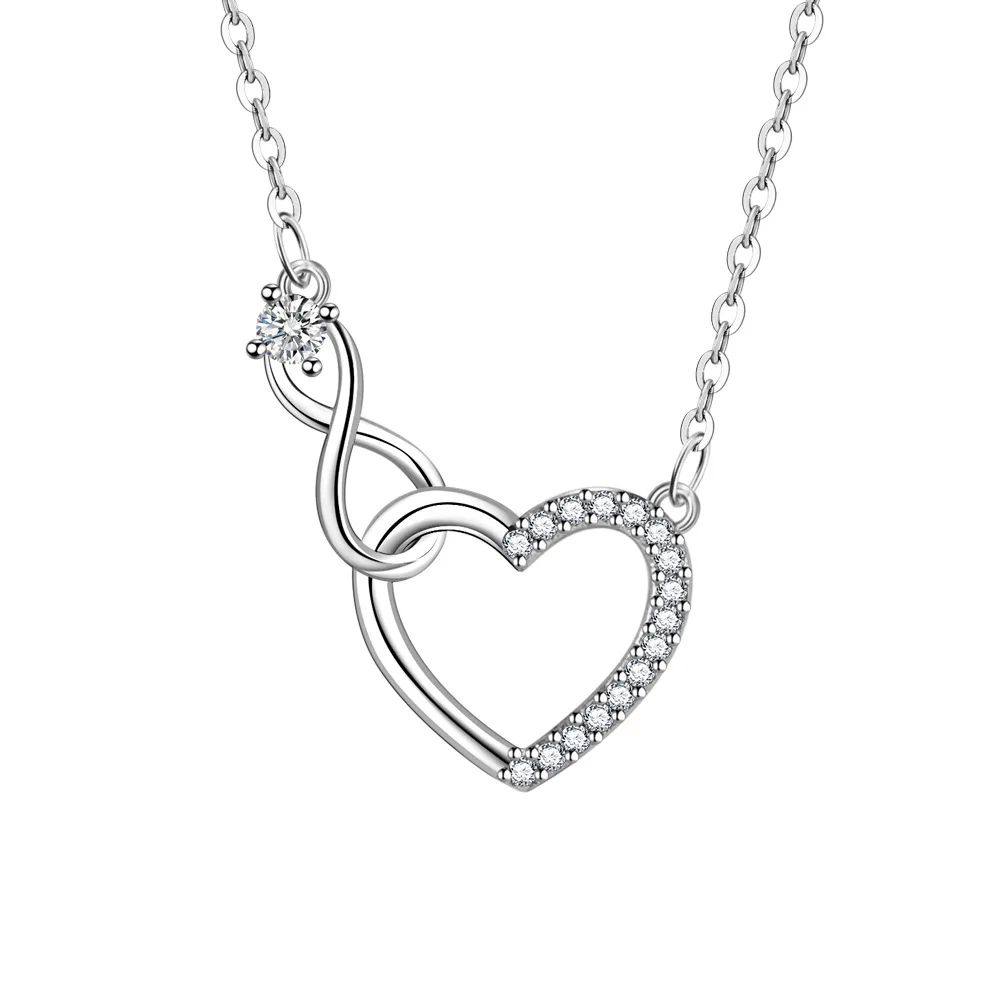 Silver zircon heart-shaped necklace